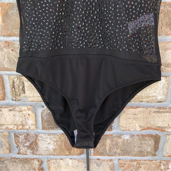 Venus Black Studded / Mesh V-Neck Gorgeous Sleeveless Bodysuit XS - Picture 6 of 15